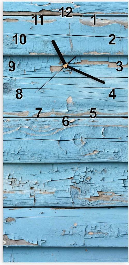 Wanduhr aus Glas mit Motiv Altes Holzblau- 30 x 60 cm - inkl. Aufhängesystem