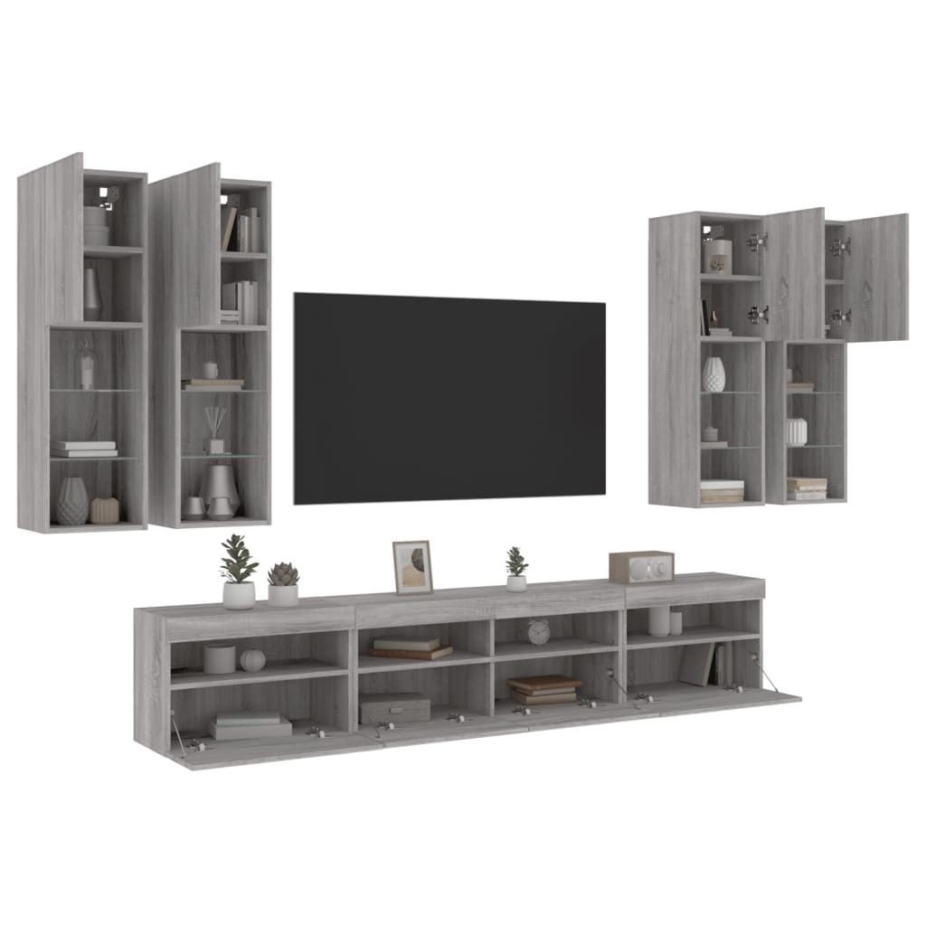 Maison Exclusive - 7-tlg. TV-Wohnwand mit LED-Leuchten Grau Sonoma