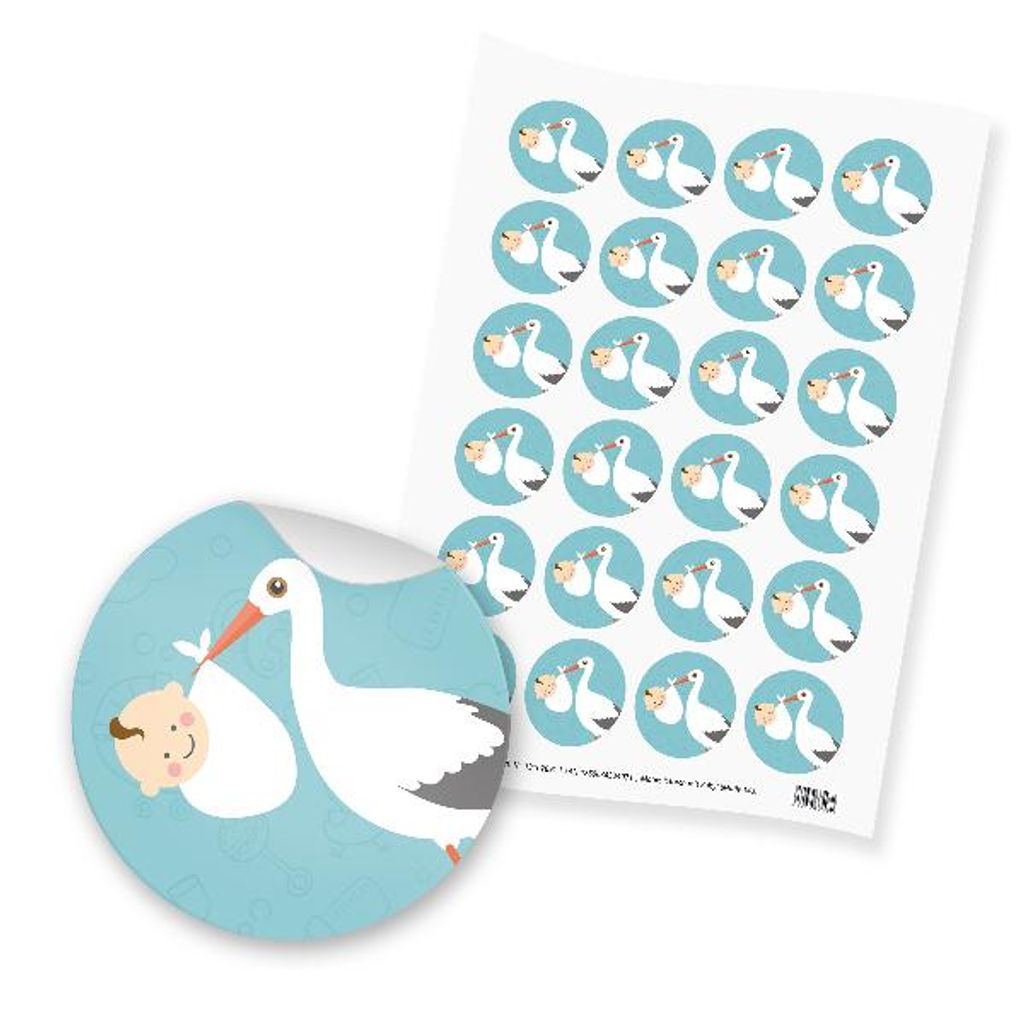 itenga 24x Sticker "Storch mit Baby" (Motiv 143) mintgrün pastell