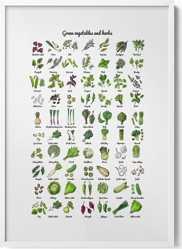 Grünes Gemüse– Wandbild mit Rahmen – Gerahmtes Bild – Wanddekoration – 70x100 cm – Weiß Rahmen