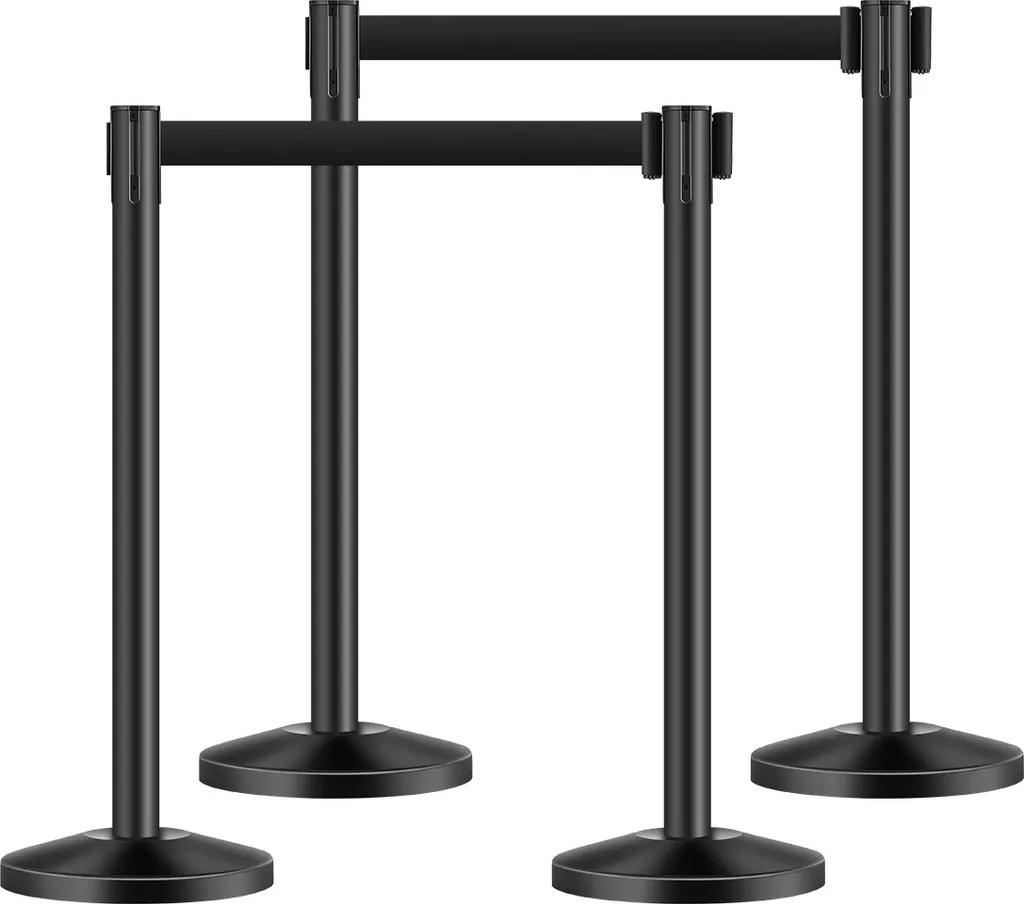 VEVOR Poteau de barrage noir avec sangle rétractable, lot de 4 pièces