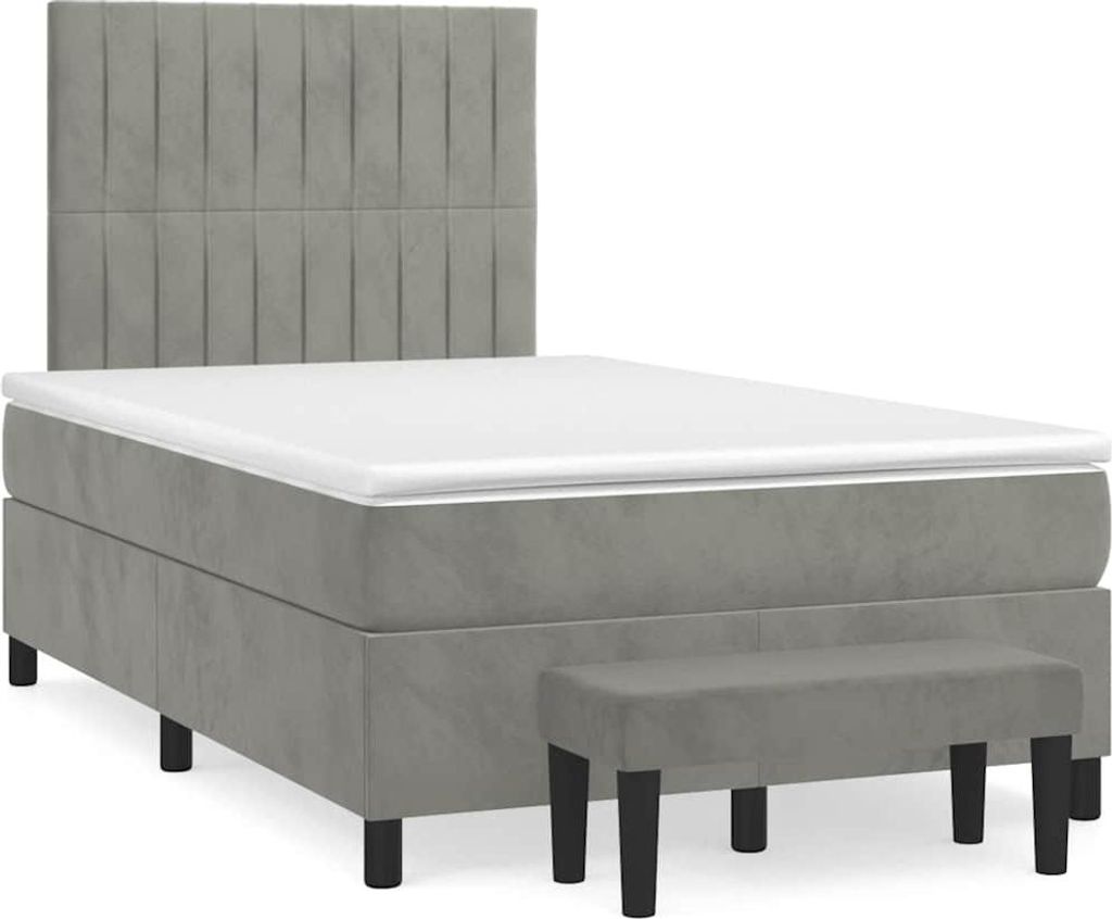 vidaXL Boxspringbett mit Matratze Hellgrau 120x190 cm Samt