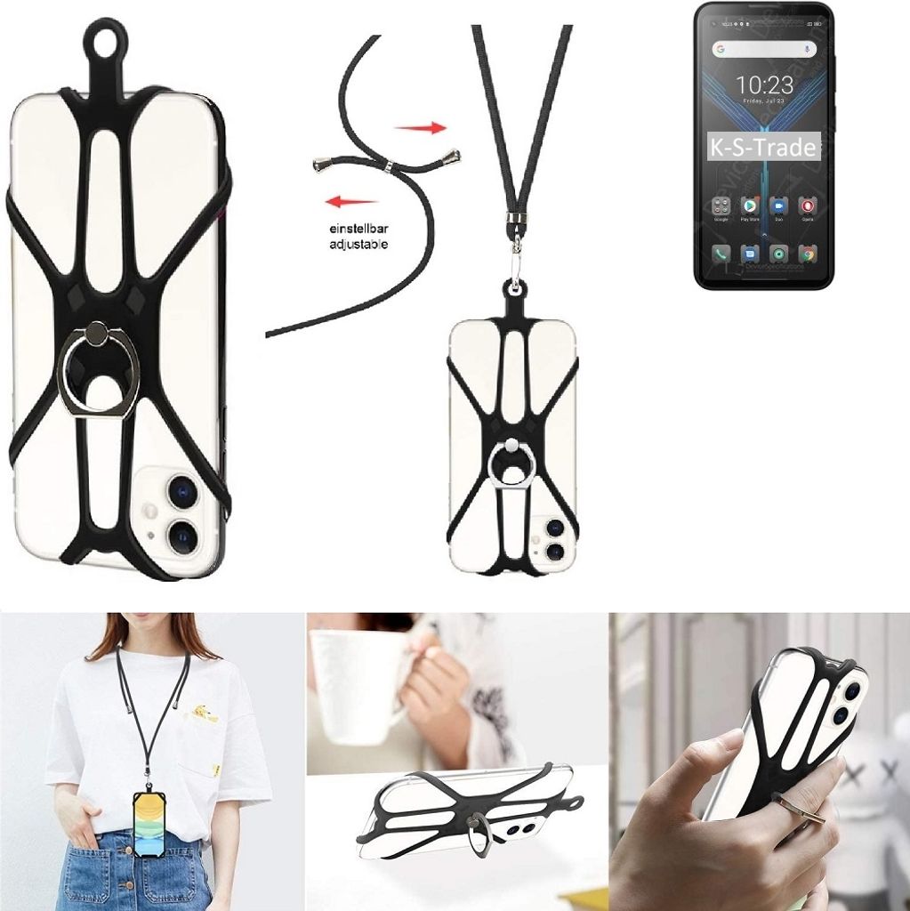 K-S-Trade 3in1 Handykette Handyband Handykordel Halsband Smartphone-Ring Handy-Ring kompatibel mit Blackview BL5000 Fingerhalterung Handyring