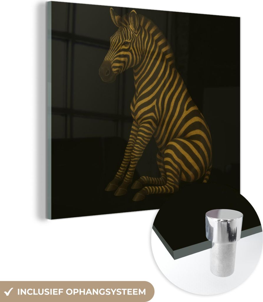 MuchoWow Glasbilder - Bilder auf Wandbild - Foto auf Glas Zebra - Streifen - Gold 40x40 cm Wanddekoration aus Glas - Acrylglasbild - Acrylbilder