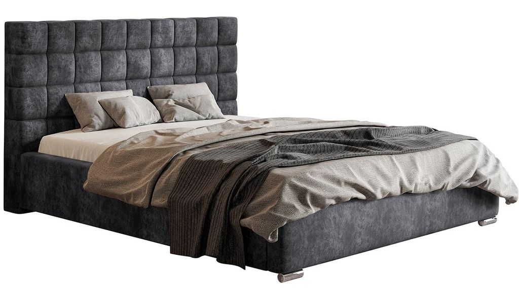 Bett 140x200 cm Noris mit Metall-Lattenrost - Schlafzimmer, Doppelbett - Polsterbett mit Bettkasten, Dunkelgrau