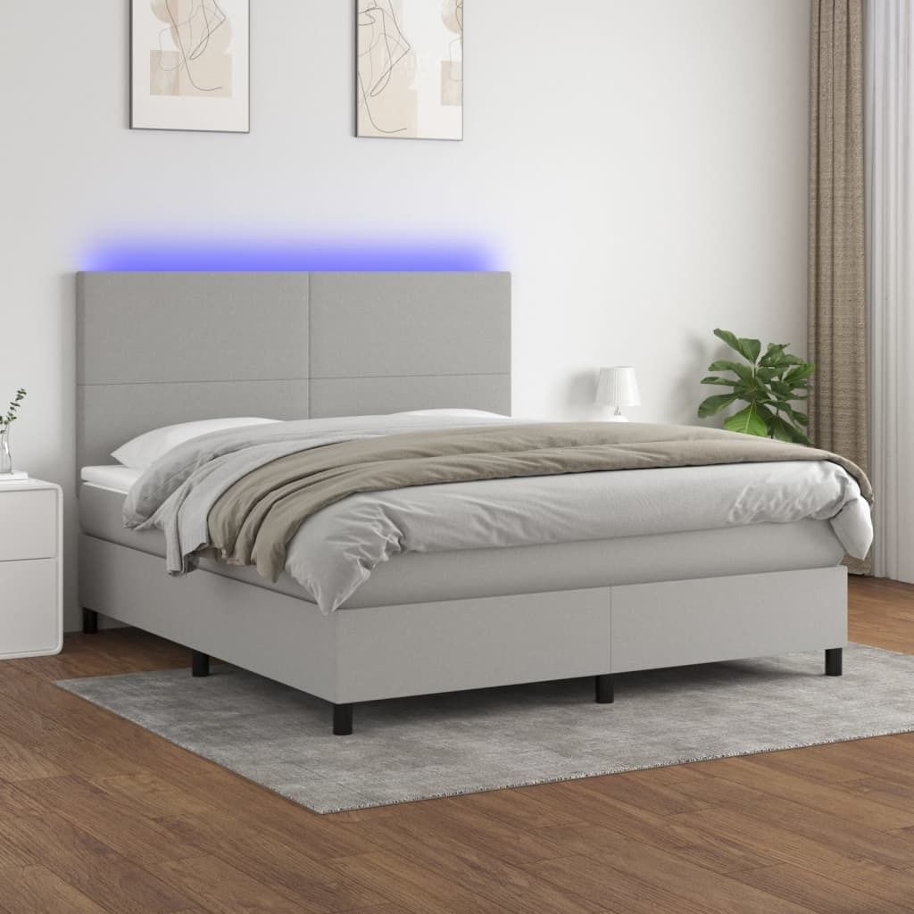 Maison Exclusive - Boxspringbett mit Matratze & LED Hellgrau 180x200 cm Stoff