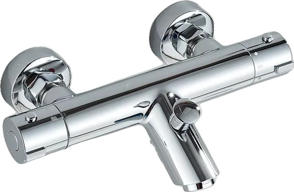 Wandmontierte Badezimmerarmatur, Messingkonstruktion, Einhebelsteuerung, Thermostatisches Chrom