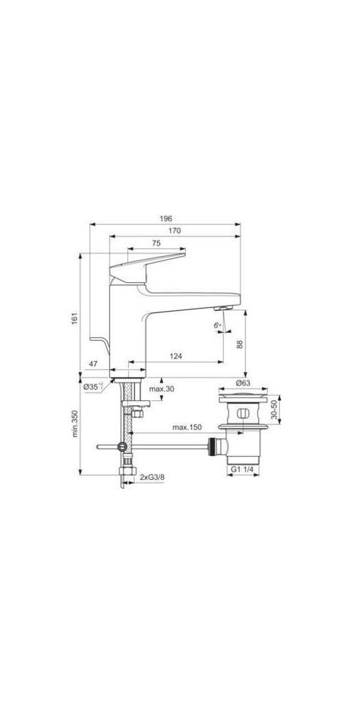 Ideal Standard Waschtischarmatur Ceraplan H90, Ausladung Produktbild 5