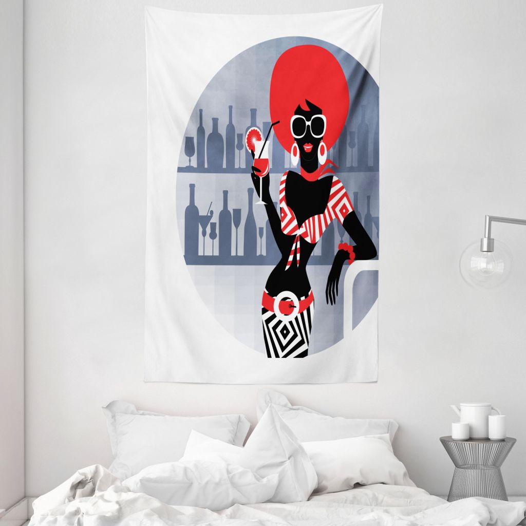 ABAKUHAUS Alkohol Wandteppich und Tagesdecke, Retro Party Girl Disco aus Weiches Mikrofaser Stoff Waschbar ohne Verblassen Digitaldruck, 140 x 230 ...