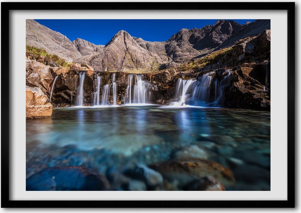 Bild - Bilder - Bilderrahmen - 70 cm x 50 cm - MDF-Rahmen, Wandkunst Wasserfall in den Bergen
