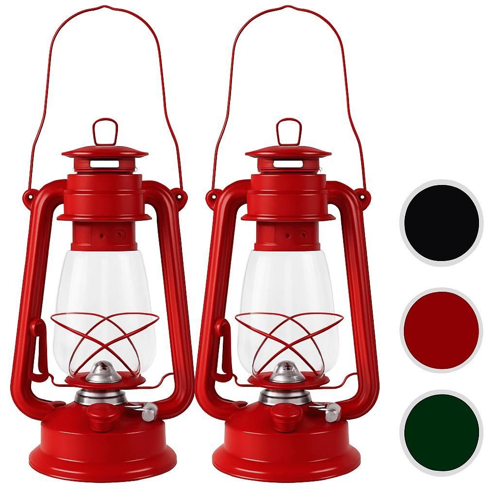 Sturmlaterne 2er Set Öllampe Petroleumlampe Camping Laterne Öl Lampe 30cm Rot