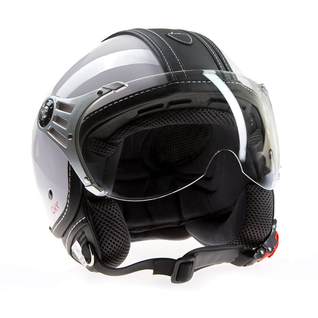 Casco jet CMX - casco scooter Pepper bianco lucido + pelle Immagine del prodotto 