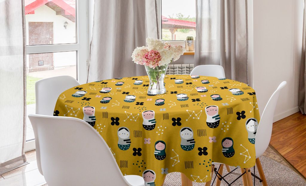 ABAKUHAUS skandinavisch Runde Tischdecke, Cartoon Nesting Dolls, Kreis Tischdecke Abdeckung für Esszimmer Küche Dekoration, 150 cm, Mehrfarbig
