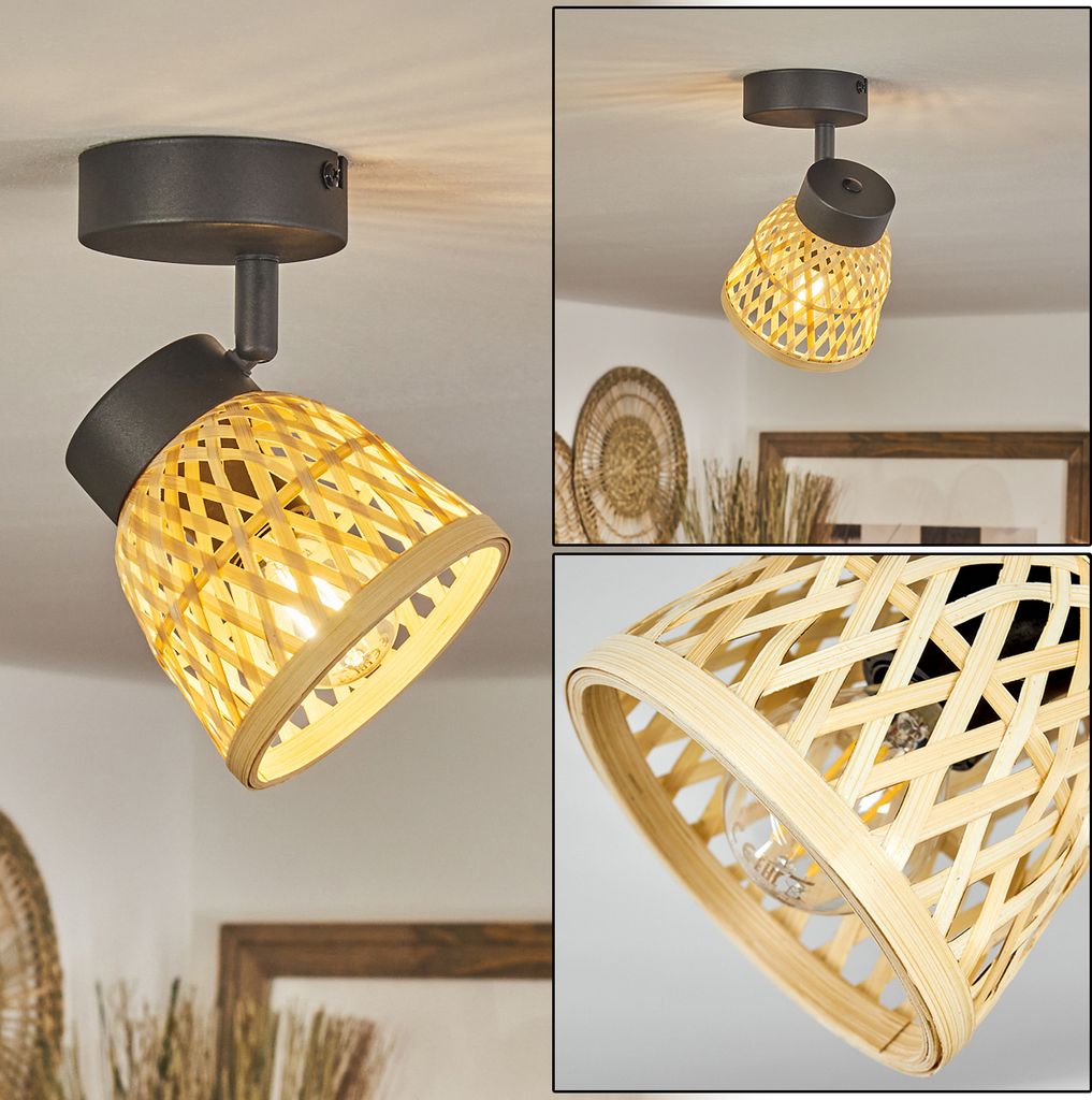 Meretto »Meretto« Deckenlampe aus Metall/Rattan in Schwarz/Natur