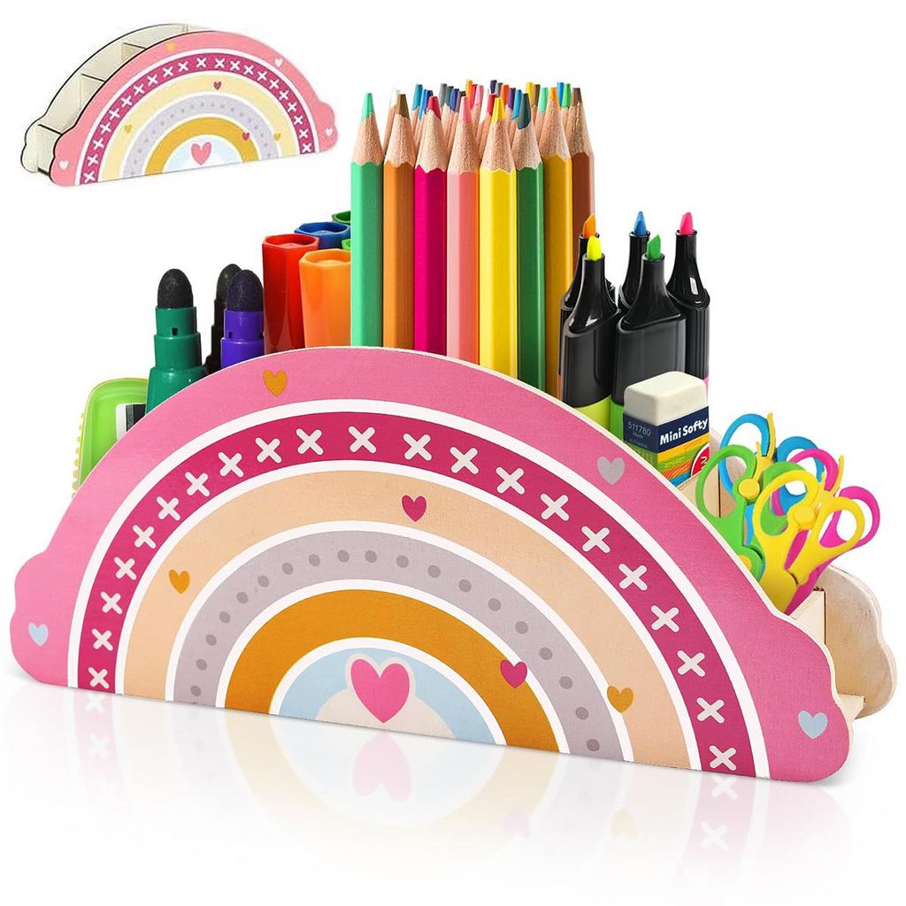 Stifthalter, Schreibtisch Organizer Regenbogen Stiftehalter kinder Schreibtisch Büro Organizer Holz Stifte Organizer Stifteköcher Stifthalter,Gee...