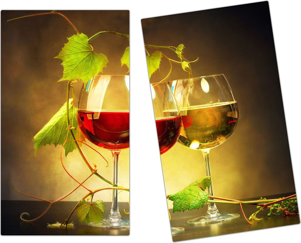 Spritzschutz Herdabdeckplatte Schneidebrett aus Glas Gläser Rot und Weisswein 2-Teilig (60x52cm)