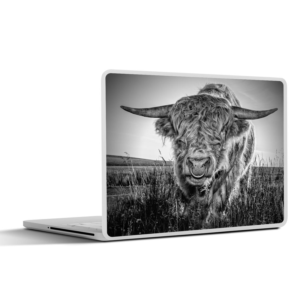 MuchoWow Laptop Aufkleber Sticker Cover Schottischer Highlander - Schwarz und Weiß 40x30 cm - Laptop Dekoration - Selbstklebend