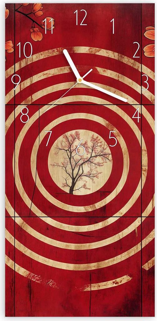 Wanduhr aus Glas mit Motiv Blumenmuster Kreise- 30 x 60 cm - inkl. Aufhängesystem