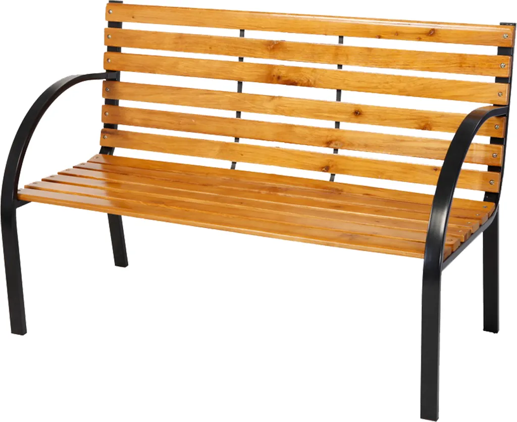 Banc de jardin bois massif naturel clair et métal traité par poudrage