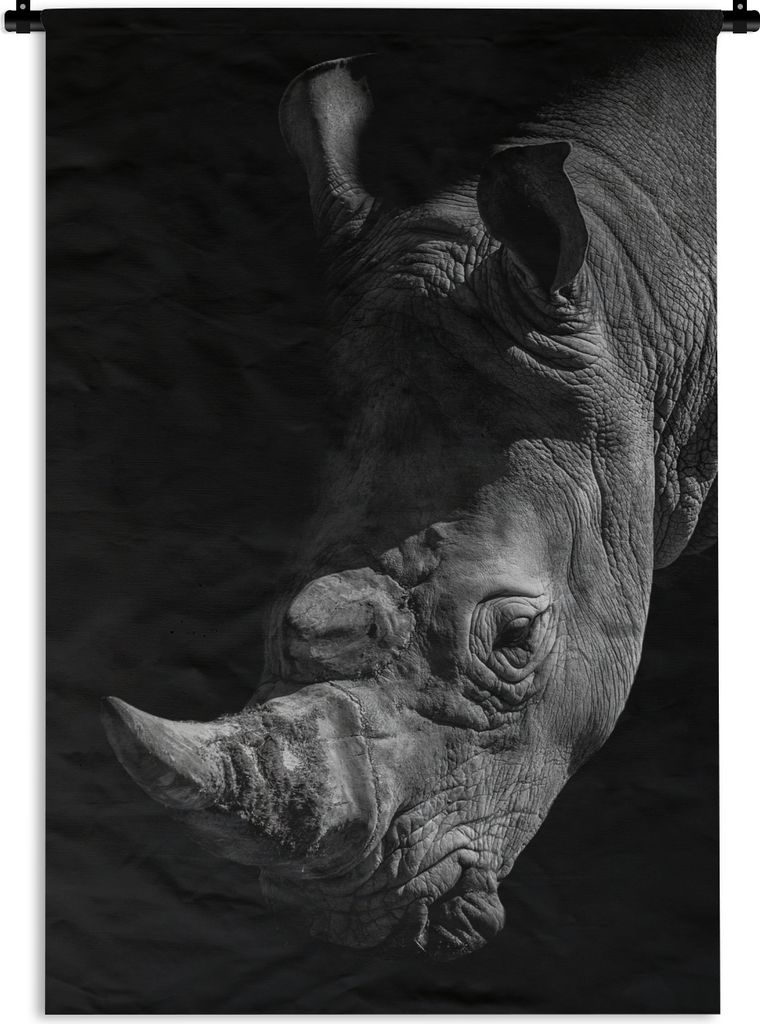 MuchoWow Wandteppich Wandbehang Rhinozeros - Schwarz - Weiß 120x180 cm Tapisserie Dekoration Wandtuch - Schlafzimmer - Dekorationen für das Haus