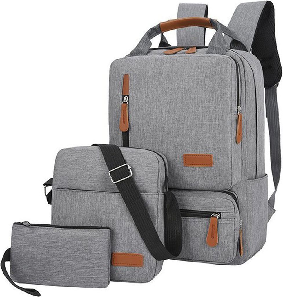 Outdoor-Rucksack, Laptoptasche, Rucksack, Rucksack-Set, 1* Rucksack + 1* Ranzen + 1* kleine Tasche, geeignet für Computer unter 14,5 Zoll, grau