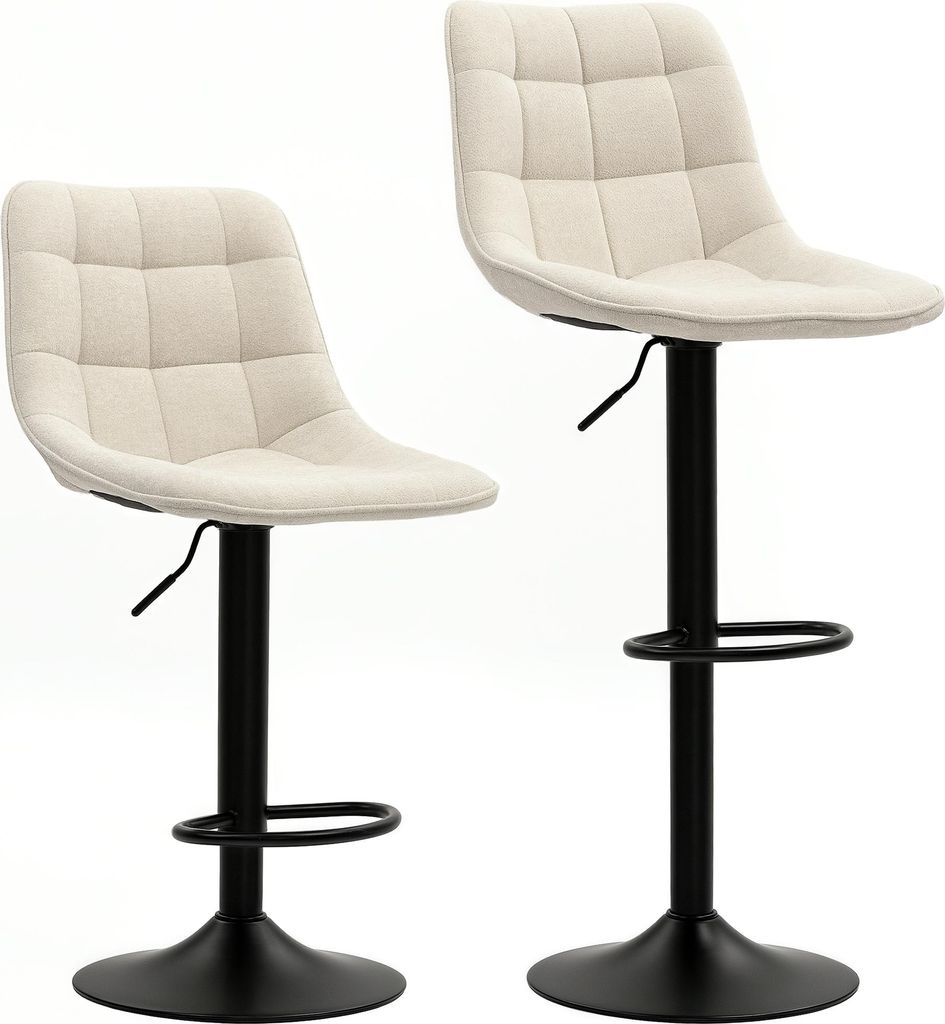 Fortuna Lai Barhocker 2er-Set, Gepolstert Barstuhl mit Lehne, Stahlgestell, Chenille-Optik, Höhenverstellbare Küchenstühle mit Fußstütze 360°...