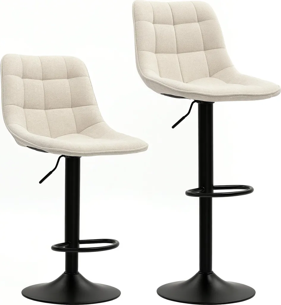 Fortuna Lai Lot de 2 Tabourets de Bar en Chenille Beige avec Dossier
