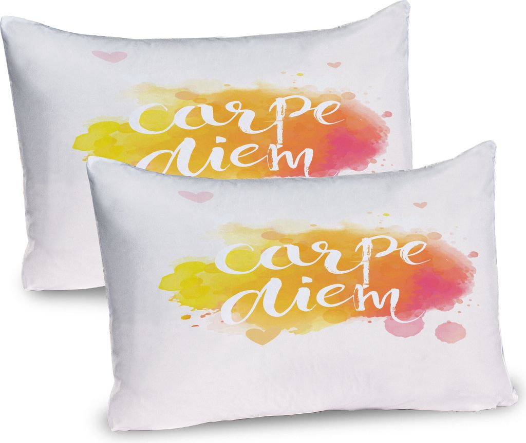 ABAKUHAUS Gelb und Weiß Kissenbezug Packung mit 2, Aquarell-Art mit Carpe Diem Ergreifen Sie den Tag Genießen Sie den Moment, Dekorativer Gedruck...