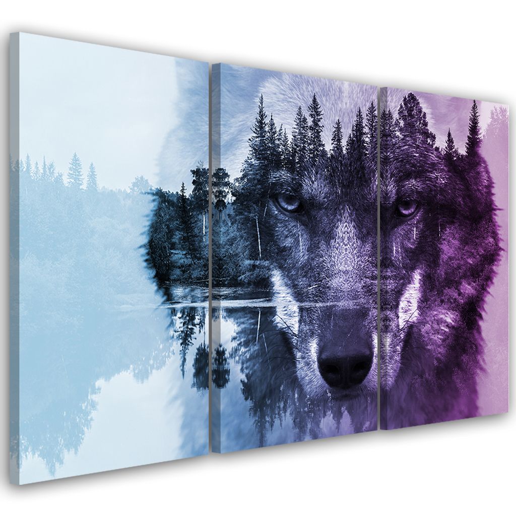 Triptychon auf leinwand tiere - lila 120x80 cm Feeby lila wandbild bereit zum aufhängen