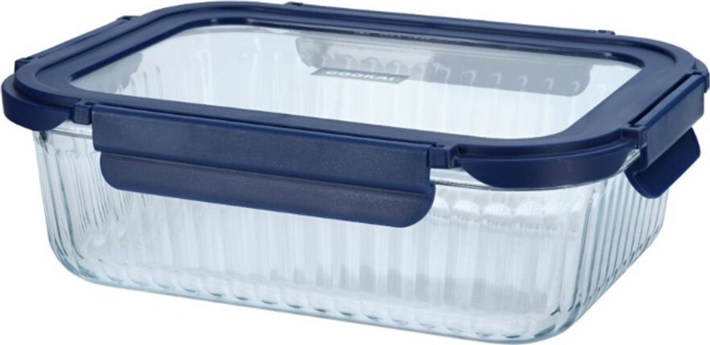 Auflaufform mit Deckel, 1,52 L, Blau, Glas, Kunststoff - Cookai