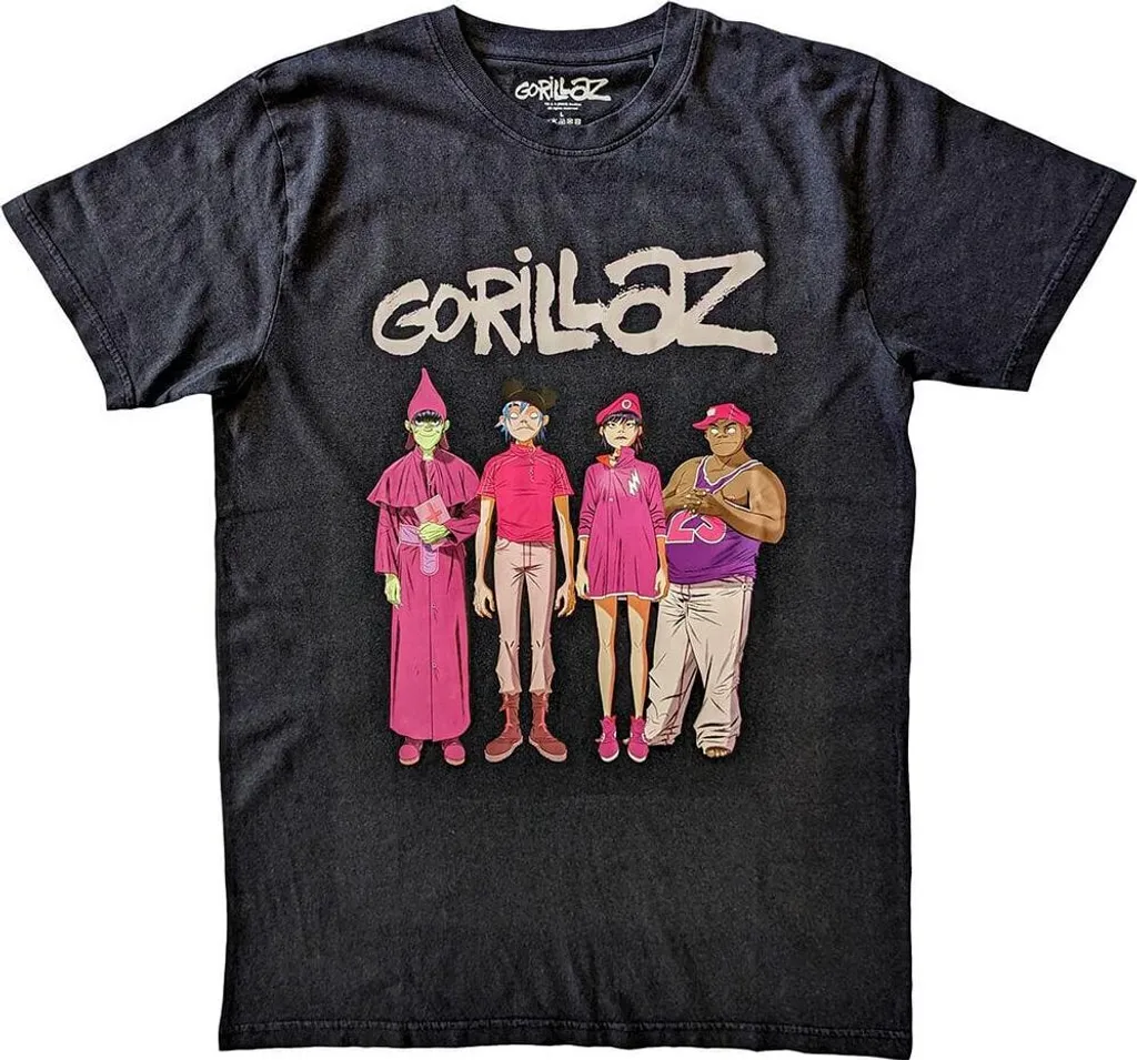 T-shirt en coton noir Gorillaz imprimé graphique de haute qualité