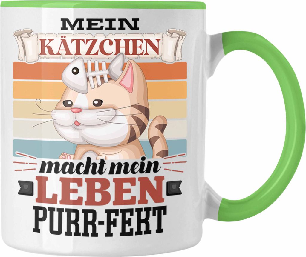 Trendation - Katze Tasse Geschenk Spruch Geschenkidee für Katzen-Mama Papa Katzenliebhaber Mein Kätzen Macht Mein Leben Purr-pekt (Grün)