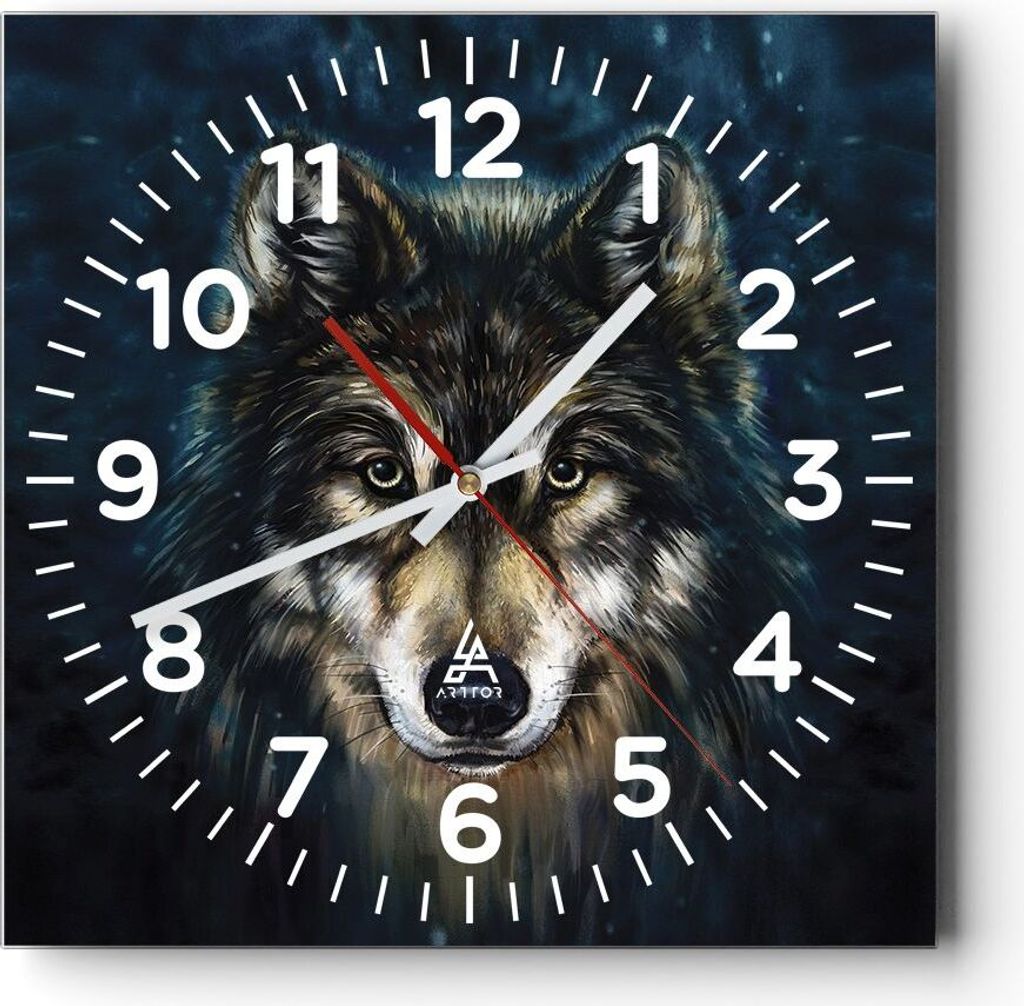 Wanduhr - Quadrat - Glasuhr - Wolf Dunkel Grafik - 30x30cm - Schleichendes Uhrwerk - Lautlos - zum Aufhängen bereit - Dekoration Modern - Wanddeko...