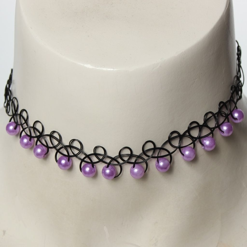 Tattoo Halsband mit Perlen Flieder Produktbild 