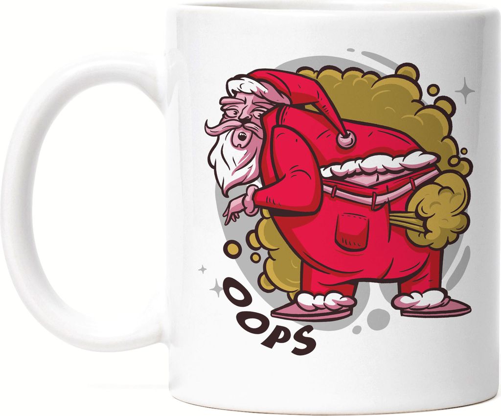 OOPS Tasse Weiß Lustiger Weihnachtmann Humorvolle Weihnachten Frohes Fest Weihnachtsessen Furz Pupser Weihnachtszeit