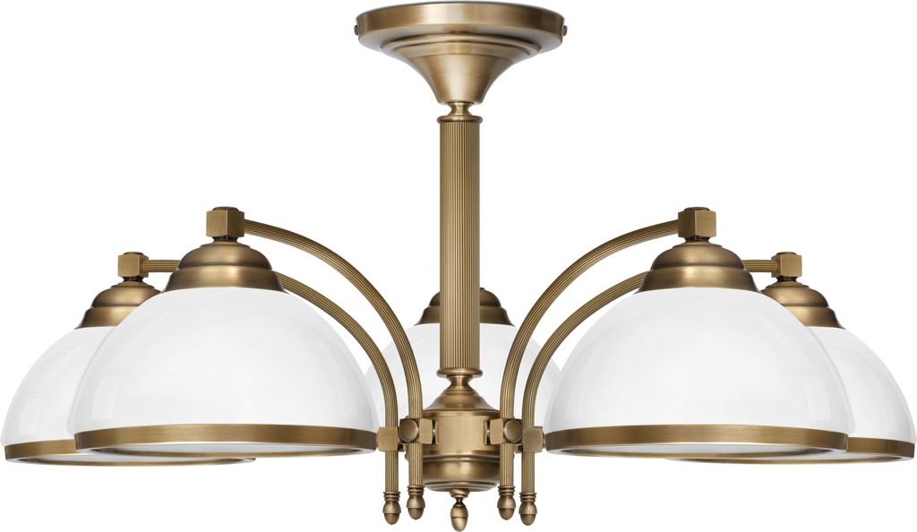 Kronleuchter Messing Goldpatina Hochglanz-Glasschirm weiß glänzend Ø71x38cm 5xE27 300W Esszimmer Wohnzimmer klassisch elegant höhenverstellbar ...