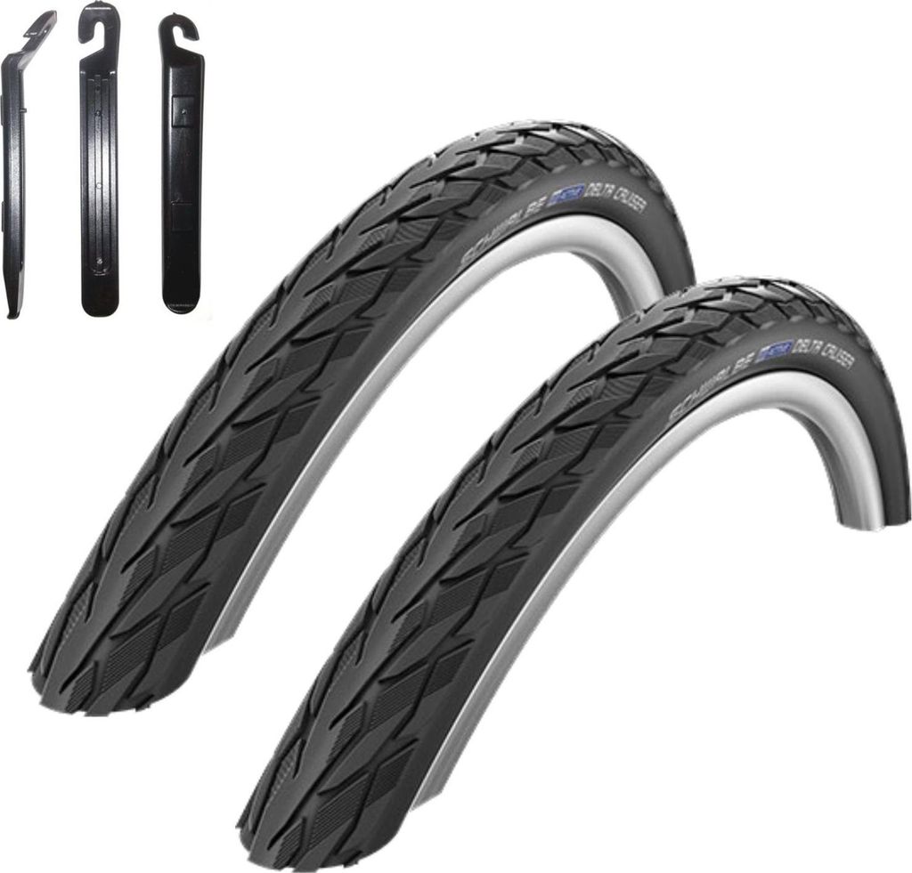 2 x Schwalbe Delta Cruiser Fahrradreifen Fahrradmantel in Schwarz 37-590 (26 x 1 3/8) inkl. 3 Reifenheber
