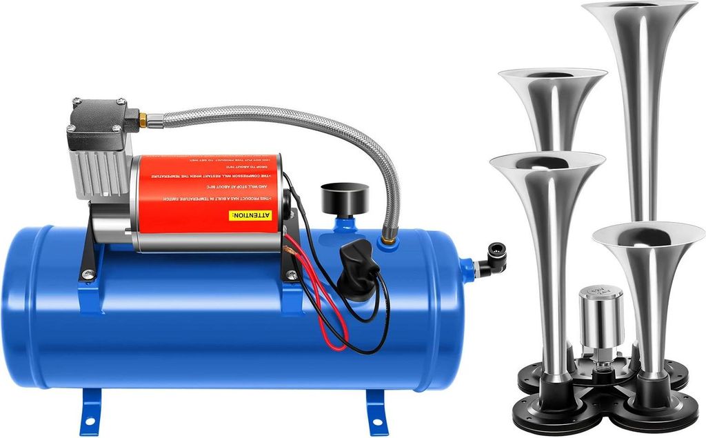 Tragbarer Luftkompressor & Reifenpumpe - 12V Auto-Kompressor mit Tank - 6 L Tank - 150 PSI - 23 A - Automatische Abschaltung - Blau