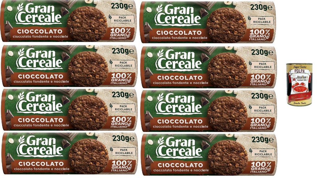 GranCereale Cioccolato 8x330g | Vollkornkekse mit Zartbitterschokolade & Haselnüssen – 100% italienischer Weizen – recycelbare Packung 2,64kg ...