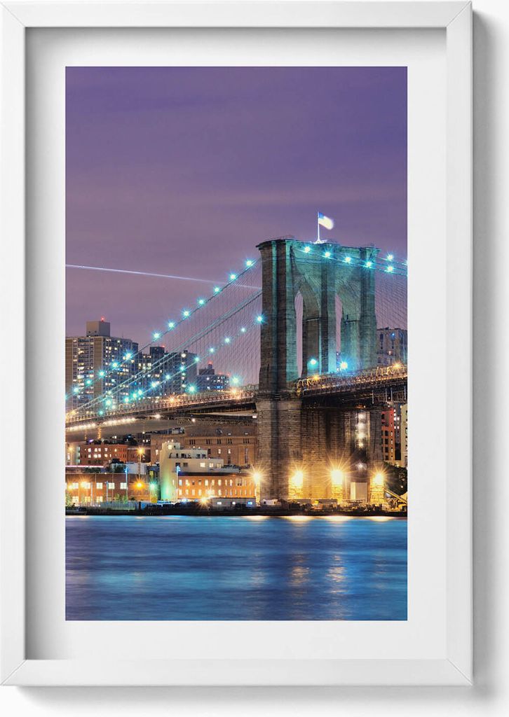 Brooklyn-Brücke– Wandbild mit Rahmen – Gerahmtes Bild – Wanddekoration – 40x60 cm – Weiß