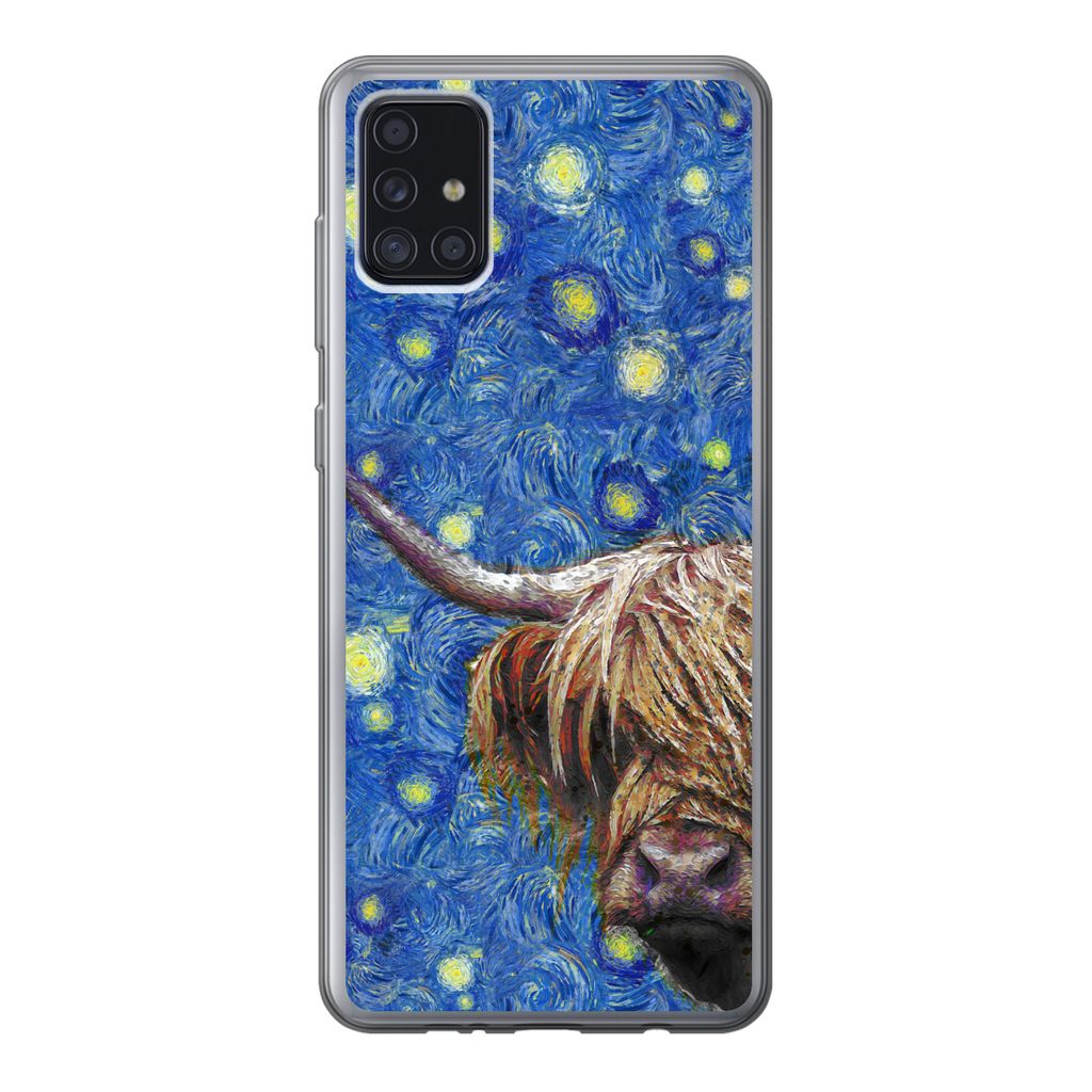 MuchoWow Handyhülle Schutzhülle Hülle für Samsung Galaxy A52 5G Sternennacht - Van Gogh - Schottischer Highlander Silikon Softcase Handy Hül...