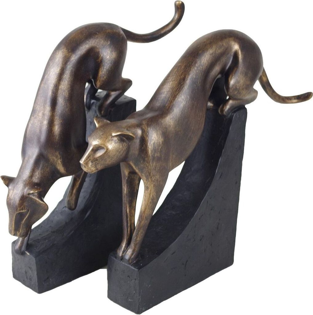 Panther Dekofiguren schwarz-bronze 2 Stück Skulpturen Polystone