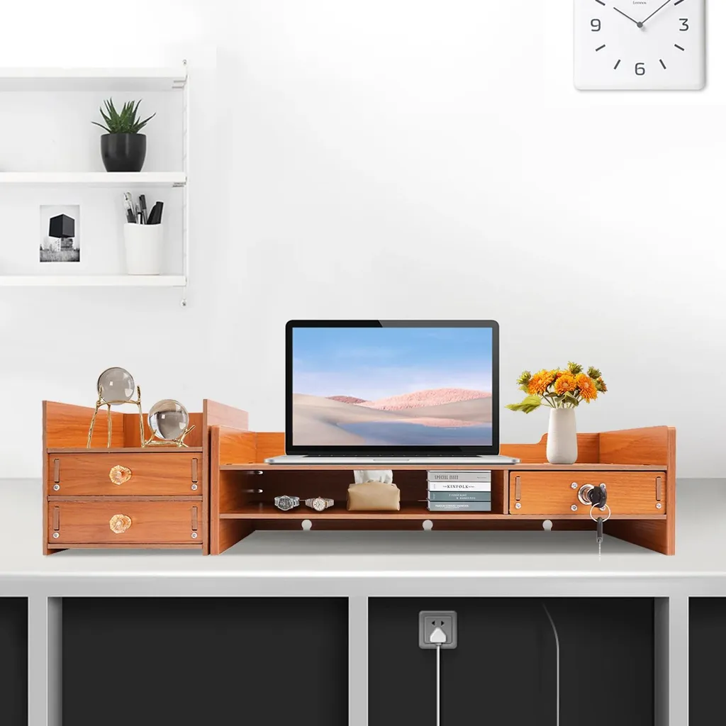 Supporto per monitor e organizer da scrivania in legno ingegnerizzato