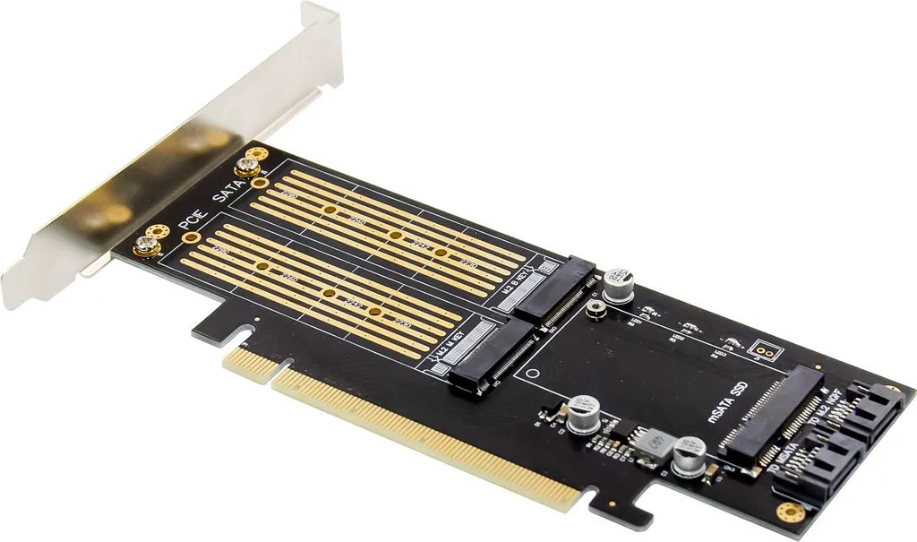 Carte PCIe x16 Triple Interface M.2 mSATA InLine avec Support SSD - 4