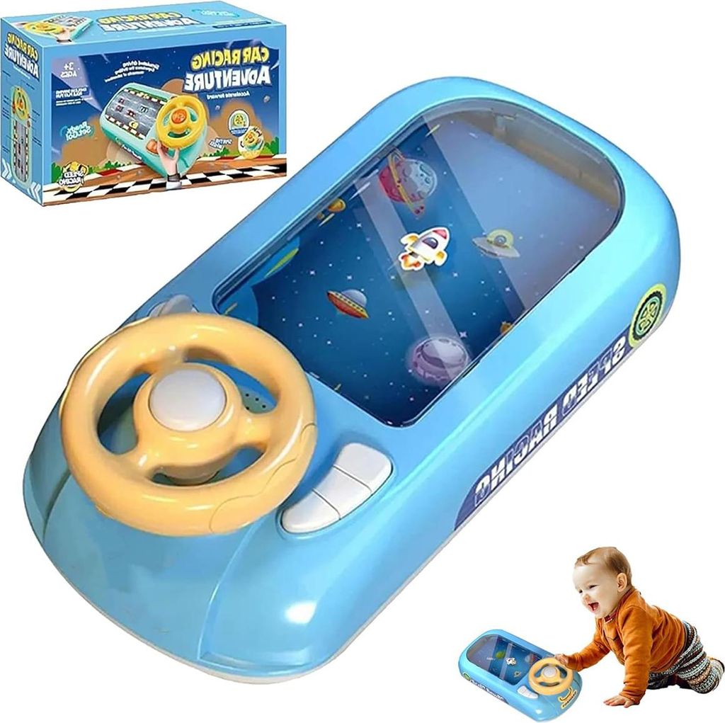 Musikalisches Lenkrad Rennspielzeug mit Raumschiff-Sound, Lernspielzeug für Kinder 4-6 Jahre, Blau