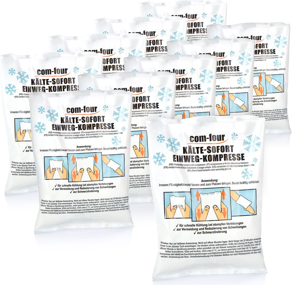 com-four 10x Einweg Kälte Sofort-Kompresse zum Knicken 21 x 15 cm, Kältepack zum sofortigen Kühlen, Kühlpack für Erste-Hilfe-Maßnahmen, Kü...