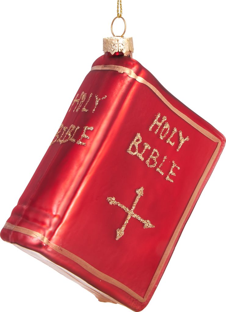 BRUBAKER Bibel Rot - Handbemalte Weihnachtskugel aus Glas - Christbaumschmuck Figuren lustig Deko Anhänger Baumkugel - 9 cm