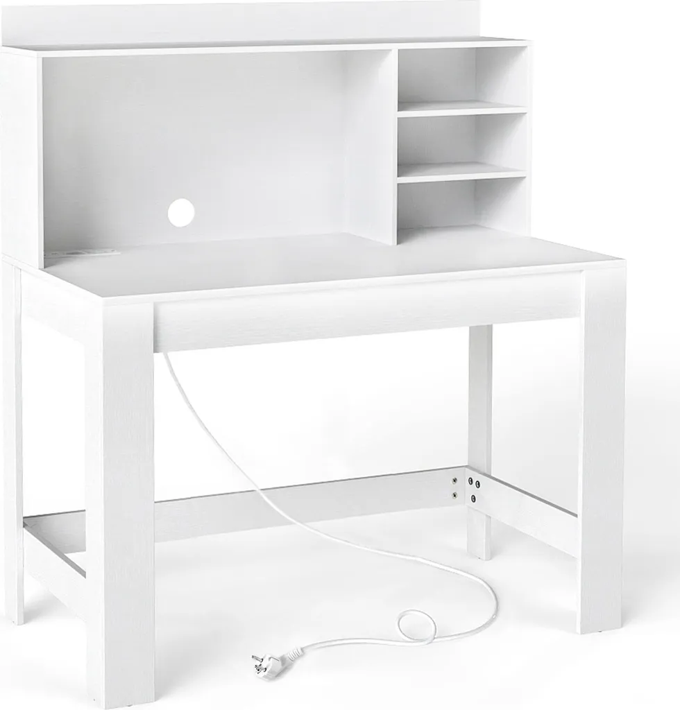 COSTWAY Scrivania Gaming e Studio Bianca con Ricarica USB e Type-C - 2