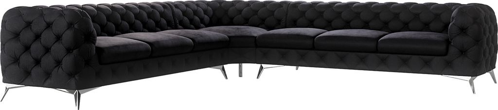 S-STYLE MÖBEL - Chesterfield Ecksofa Cleo mit Silber Metall Füßen aus Schwarz Samtstoff, B/T/H: 323 cm/ 323 cm/ 75 cm
