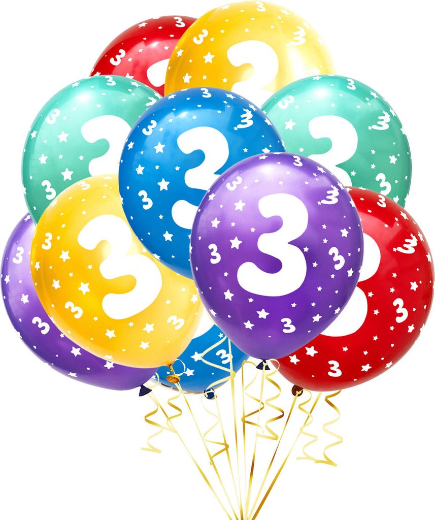 Oblique Unique Luftballon Set Zahl 3 für 3. Geburtstag Kindergeburtstag Party 10 Deko Ballons Geburtstagsdeko bunt